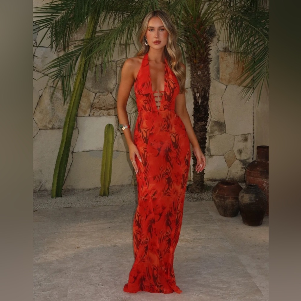 OUTCAST - AZORES MAXI DRESS SCARLET MIRAGE